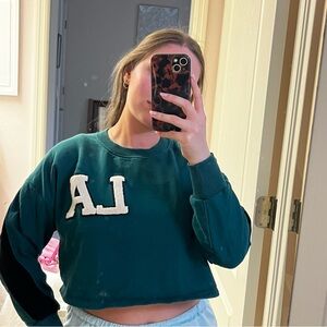 Zara Green LA Cropped Sweatshirt, Sherpa, Graphic Tshirt, Size S
